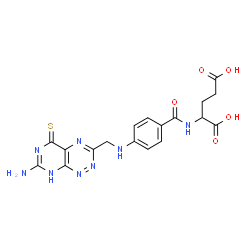 ChemSpider 2D Image | N-(4-{[(7-Amino-5-thioxo-5,8-dihydropyrimido[5,4-e][1,2,4]triazin-3-yl)methyl]amino}benzoyl)glutamic acid | C18H18N8O5S