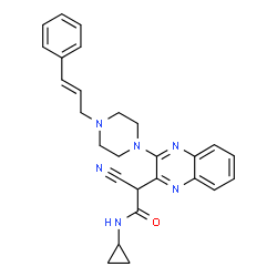 ChemSpider 2D Image | 2-Cyano-N-cyclopropyl-2-(3-{4-[(2E)-3-phenyl-2-propen-1-yl]-1-piperazinyl}-2-quinoxalinyl)acetamide | C27H28N6O