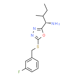 ChemSpider 2D Image | (1S)-1-{5-[(3-Fluorobenzyl)sulfanyl]-1,3,4-oxadiazol-2-yl}-2-methyl-1-butanamine | C14H18FN3OS
