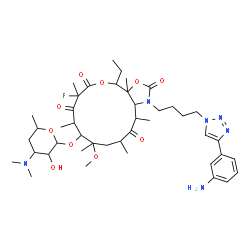ChemSpider 2D Image | 1-{4-[4-(3-Aminophenyl)-1H-1,2,3-triazol-1-yl]butyl}-4-ethyl-7-fluoro-11-methoxy-3a,7,9,11,13,15-hexamethyl-2,6,8,14-tetraoxotetradecahydro-2H-oxacyclotetradecino[4,3-d][1,3]oxazol-10-yl 3,4,6-trideox
y-3-(dimethylamino)hexopyranoside | C43H65FN6O10