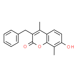 ChemSpider 2D Image | 3-Benzyl-7-hydroxy-4,8-dimethyl-2H-chromen-2-one | C18H16O3