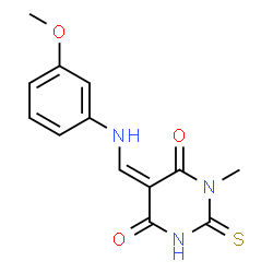 ChemSpider 2D Image | (5Z)-5-{[(3-Methoxyphenyl)amino]methylene}-1-methyl-2-thioxodihydro-4,6(1H,5H)-pyrimidinedione | C13H13N3O3S