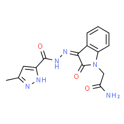 ChemSpider 2D Image | 2-[(3Z)-3-{[(5-METHYL-2H-PYRAZOL-3-YL)FORMAMIDO]IMINO}-2-OXOINDOL-1-YL]ACETAMIDE | C15H14N6O3