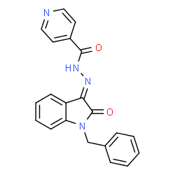 ChemSpider 2D Image | N'-[(3E)-1-Benzyl-2-oxo-1,2-dihydro-3H-indol-3-ylidene]isonicotinohydrazide | C21H16N4O2