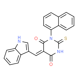 ChemSpider 2D Image | (5Z)-5-(1H-Indol-3-ylmethylene)-1-(1-naphthyl)-2-thioxodihydro-4,6(1H,5H)-pyrimidinedione | C23H15N3O2S
