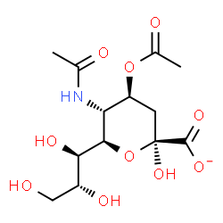 ChemSpider 2D Image | (6R)-5-Acetamido-4-O-acetyl-3,5-dideoxy-6-[(1R,2R)-1,2,3-trihydroxypropyl]-alpha-L-threo-hex-2-ulopyranosonate | C13H20NO10