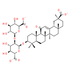 ChemSpider 2D Image | (3beta)-3-{[2-O-(beta-D-Glucopyranuronosyl)-alpha-D-glucopyranuronosyl]oxy}-11-oxoolean-12-en-30-oate | C42H59O16