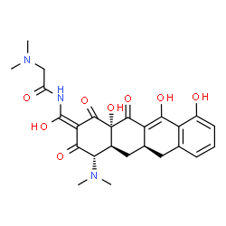 ChemSpider 2D Image | N-[(E)-[(4S,4aS,5aR,12aS)-4-(Dimethylamino)-10,11,12a-trihydroxy-1,3,12-trioxo-3,4,4a,5,5a,6,12,12a-octahydro-2(1H)-tetracenylidene](hydroxy)methyl]-N~2~,N~2~-dimethylglycinamide | C25H29N3O8