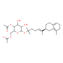 ChemSpider 2D Image | (5E)-6-[(1S,3E,7E)-4,8-Dimethyl-3,7-cyclodecadien-1-yl]-2-methyl-5-hepten-2-yl 4,6-di-O-acetylhexopyranoside | C30H48O8