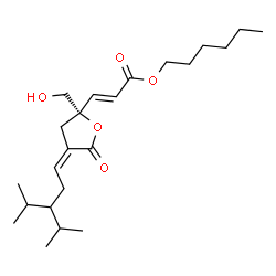 ChemSpider 2D Image | Hexyl (2E)-3-[(2S,4Z)-2-(hydroxymethyl)-4-(3-isopropyl-4-methylpentylidene)-5-oxotetrahydro-2-furanyl]acrylate | C23H38O5