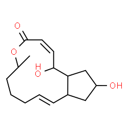 ChemSpider 2D Image | (2Z,10E)-1,13-Dihydroxy-6-methyl-1,6,7,8,9,11a,12,13,14,14a-decahydro-4H-cyclopenta[f]oxacyclotridecin-4-one | C16H24O4