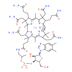 ChemSpider 2D Image | cobaltic;[(2R,3S,4R,5S)-5-(5,6-dimethylbenzimidazol-1-yl)-4-hydroxy-2-(hydroxymethyl)tetrahydrofuran-3-yl] [1-methyl-2-[3-[(5Z,10Z,15Z)-2,13,18-tris(2-amino-2-oxo-ethyl)-7,12,17-tris(3-amino-3-oxo-propyl)-3,5,8,8,13,15,18,19-octamethyl-2,7,12,17-tetrahydro-1H-corrin-24-id-3-yl]propanoylamino]ethyl] phosphate;cyanide | C63H88CoN14O14P