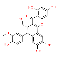 ChemSpider 2D Image | (5S,6S)-2,3,8,10-Tetrahydroxy-5-(4-hydroxy-3-methoxyphenyl)-6-(hydroxymethyl)-5,6-dihydro-7H-benzo[c]xanthen-7-one | C25H20O9
