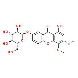 ChemSpider 2D Image | 8-Hydroxy-5,6-dimethoxy-9-oxo-9H-xanthen-2-yl beta-D-glucopyranoside | C21H22O11