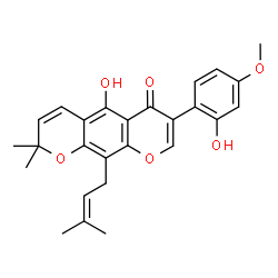 ChemSpider 2D Image | 5-Hydroxy-7-(2-hydroxy-4-methoxyphenyl)-2,2-dimethyl-10-(3-methyl-2-buten-1-yl)-2H,6H-pyrano[3,2-g]chromen-6-one | C26H26O6