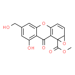 ChemSpider 2D Image | Methyl 8-hydroxy-6-(hydroxymethyl)-9-oxo-1a,9-dihydro-9bH-oxireno[a]xanthene-9b-carboxylate | C16H12O7