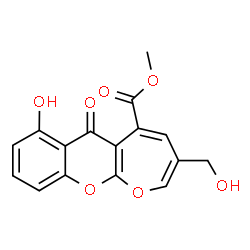 ChemSpider 2D Image | Methyl 7-hydroxy-3-(hydroxymethyl)-6-oxo-6H-oxepino[2,3-b]chromene-5-carboxylate | C16H12O7
