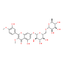 ChemSpider 2D Image | 5-Hydroxy-2-(3-hydroxy-4-methoxyphenyl)-3-methoxy-4-oxo-4H-chromen-7-yl 6-O-(6-deoxy-alpha-L-mannopyranosyl)-beta-D-glucopyranoside | C29H34O16