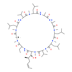 ChemSpider 2D Image | 30-Ethyl-33-[(1S,2R,4Z)-1-hydroxy-2-methyl-4-hexen-1-yl]-6,9,18,24-tetraisobutyl-3,21-diisopropyl-1,4,7,10,12,15,19,25,28-nonamethyl-1,4,7,10,13,16,19,22,25,28,31-undecaazacyclotritriacontane-2,5,8,11
,14,17,20,23,26,29,32-undecone | C62H111N11O12