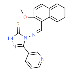 ChemSpider 2D Image | 4-{(Z)-[(2-Methoxy-1-naphthyl)methylene]amino}-5-(3-pyridinyl)-2,4-dihydro-3H-1,2,4-triazole-3-thione | C19H15N5OS