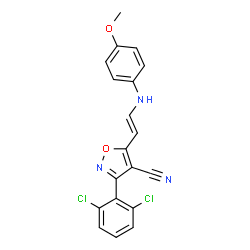 ChemSpider 2D Image | 3-(2,6-Dichlorophenyl)-5-{(E)-2-[(4-methoxyphenyl)amino]vinyl}-1,2-oxazole-4-carbonitrile | C19H13Cl2N3O2