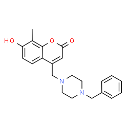 ChemSpider 2D Image | 4-[(4-Benzyl-1-piperazinyl)methyl]-7-hydroxy-8-methyl-2H-chromen-2-one | C22H24N2O3