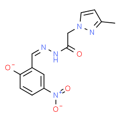 ChemSpider 2D Image | 2-[(Z)-{[(3-Methyl-1H-pyrazol-1-yl)acetyl]hydrazono}methyl]-4-nitrophenolate | C13H12N5O4