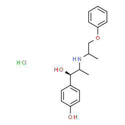 ChemSpider 2D Image | 4-{(1R)-1-Hydroxy-2-[(1-phenoxy-2-propanyl)amino]propyl}phenol hydrochloride (1:1) | C18H24ClNO3