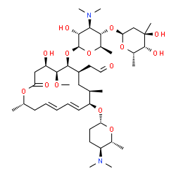 ChemSpider 2D Image | [(4R,5S,6S,7R,9R,10R,11E,13E,16S)-6-{[(2S,3R,4R,5S,6R)-5-{[(2S,4R,5R,6S)-4,5-Dihydroxy-4,6-dimethyltetrahydro-2H-pyran-2-yl]oxy}-4-(dimethylamino)-3-hydroxy-6-methyltetrahydro-2H-pyran-2-yl]oxy}-10-{[
(2R,5S,6R)-5-(dimethylamino)-6-methyltetrahydro-2H-pyran-2-yl]oxy}-4-hydroxy-5-methoxy-9,16-dimethyl-2-oxooxacyclohexadeca-11,13-dien-7-yl]acetaldehyde | C43H74N2O14