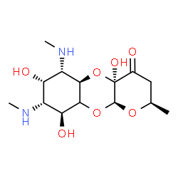ChemSpider 2D Image | (2R,4aR,5aR,6S,7S,8R,9S,10aS)-4a,7,9-Trihydroxy-2-methyl-6,8-bis(methylamino)decahydro-4H-pyrano[2,3-b][1,4]benzodioxin-4-one | C14H24N2O7
