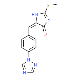 ChemSpider 2D Image | (5E)-2-(Methylsulfanyl)-5-[4-(1H-1,2,4-triazol-1-yl)benzylidene]-1,5-dihydro-4H-imidazol-4-one | C13H11N5OS