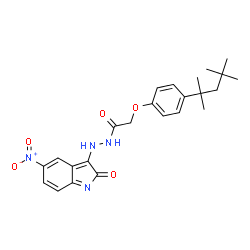 ChemSpider 2D Image | N'-(5-Nitro-2-oxo-2H-indol-3-yl)-2-[4-(2,4,4-trimethyl-2-pentanyl)phenoxy]acetohydrazide | C24H28N4O5