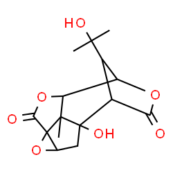 ChemSpider 2D Image | 1-Hydroxy-14-(2-hydroxy-2-propanyl)-13-methyl-4,7,10-trioxapentacyclo[6.4.1.1~9,12~.0~3,5~.0~5,13~]tetradecane-6,11-dione | C15H18O7