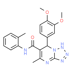 ChemSpider 2D Image | 7-(3,4-Dimethoxyphenyl)-5-methyl-N-(2-methylphenyl)-1,7-dihydrotetrazolo[1,5-a]pyrimidine-6-carboxamide | C21H22N6O3