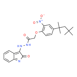 ChemSpider 2D Image | 2-[2-Nitro-4-(2,4,4-trimethyl-2-pentanyl)phenoxy]-N'-(2-oxo-2H-indol-3-yl)acetohydrazide | C24H28N4O5