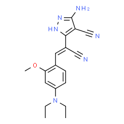 ChemSpider 2D Image | 3-Amino-5-{(Z)-1-cyano-2-[4-(diethylamino)-2-methoxyphenyl]vinyl}-1H-pyrazole-4-carbonitrile | C18H20N6O