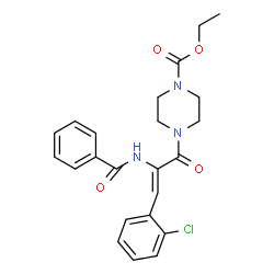 ChemSpider 2D Image | Ethyl 4-[(2Z)-2-(benzoylamino)-3-(2-chlorophenyl)-2-propenoyl]-1-piperazinecarboxylate | C23H24ClN3O4