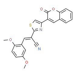 ChemSpider 2D Image | (2E)-3-(2,5-Dimethoxyphenyl)-2-[4-(2-oxo-2H-chromen-3-yl)-1,3-thiazol-2-yl]acrylonitrile | C23H16N2O4S
