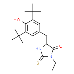 ChemSpider 2D Image | (5Z)-3-Ethyl-5-[4-hydroxy-3,5-bis(2-methyl-2-propanyl)benzylidene]-2-thioxo-4-imidazolidinone | C20H28N2O2S