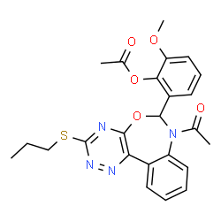 ChemSpider 2D Image | 2-[7-Acetyl-3-(propylsulfanyl)-6,7-dihydro[1,2,4]triazino[5,6-d][3,1]benzoxazepin-6-yl]-6-methoxyphenyl acetate | C24H24N4O5S