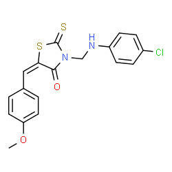 ChemSpider 2D Image | (5E)-3-{[(4-Chlorophenyl)amino]methyl}-5-(4-methoxybenzylidene)-2-thioxo-1,3-thiazolidin-4-one | C18H15ClN2O2S2