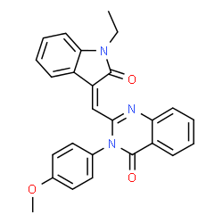 ChemSpider 2D Image | 2-[(Z)-(1-Ethyl-2-oxo-1,2-dihydro-3H-indol-3-ylidene)methyl]-3-(4-methoxyphenyl)-4(3H)-quinazolinone | C26H21N3O3