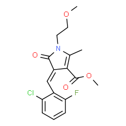 ChemSpider 2D Image | Methyl (4E)-4-(2-chloro-6-fluorobenzylidene)-1-(2-methoxyethyl)-2-methyl-5-oxo-4,5-dihydro-1H-pyrrole-3-carboxylate | C17H17ClFNO4
