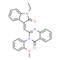 ChemSpider 2D Image | 2-[(Z)-(1-Ethyl-2-oxo-1,2-dihydro-3H-indol-3-ylidene)methyl]-3-(2-methoxyphenyl)-4(3H)-quinazolinone | C26H21N3O3