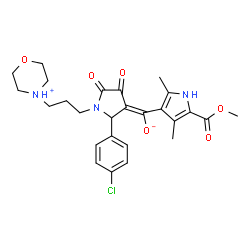 ChemSpider 2D Image | (E)-{2-(4-Chlorophenyl)-1-[3-(morpholin-4-ium-4-yl)propyl]-4,5-dioxo-3-pyrrolidinylidene}[5-(methoxycarbonyl)-2,4-dimethyl-1H-pyrrol-3-yl]methanolate | C26H30ClN3O6