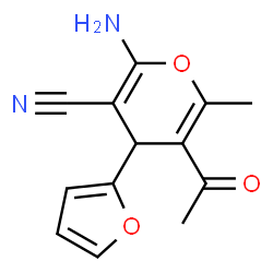 ChemSpider 2D Image | 5-Acetyl-2-amino-4-(2-furyl)-6-methyl-4H-pyran-3-carbonitrile | C13H12N2O3