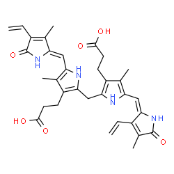 ChemSpider 2D Image | 3-[2-[[3-(2-carboxyethyl)-4-methyl-5-[(E)-(4-methyl-5-oxo-3-vinyl-pyrrol-2-ylidene)methyl]-1H-pyrrol-2-yl]methyl]-4-methyl-5-[(Z)-(3-methyl-5-oxo-4-vinyl-pyrrol-2-ylidene)methyl]-1H-pyrrol-3-yl]propanoic acid | C33H36N4O6