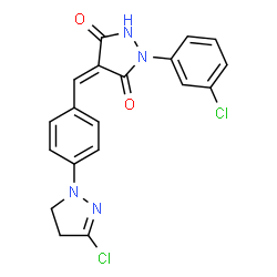 ChemSpider 2D Image | (4Z)-4-[4-(3-Chloro-4,5-dihydro-1H-pyrazol-1-yl)benzylidene]-1-(3-chlorophenyl)-3,5-pyrazolidinedione | C19H14Cl2N4O2