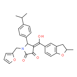 ChemSpider 2D Image | (4E)-1-(2-Furylmethyl)-4-[hydroxy(2-methyl-2,3-dihydro-1-benzofuran-5-yl)methylene]-5-(4-isopropylphenyl)-2,3-pyrrolidinedione | C28H27NO5