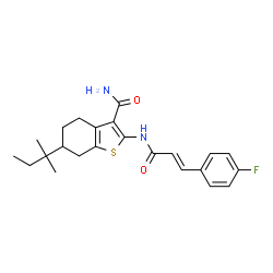 ChemSpider 2D Image | 2-{[(2E)-3-(4-Fluorophenyl)-2-propenoyl]amino}-6-(2-methyl-2-butanyl)-4,5,6,7-tetrahydro-1-benzothiophene-3-carboxamide | C23H27FN2O2S